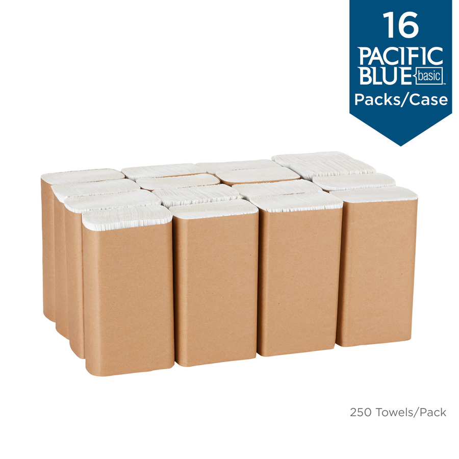 Pacific Blue Basic Recycled Multifold Paper Towels - White - Paper - 250 Per Pack - 16 / Carton