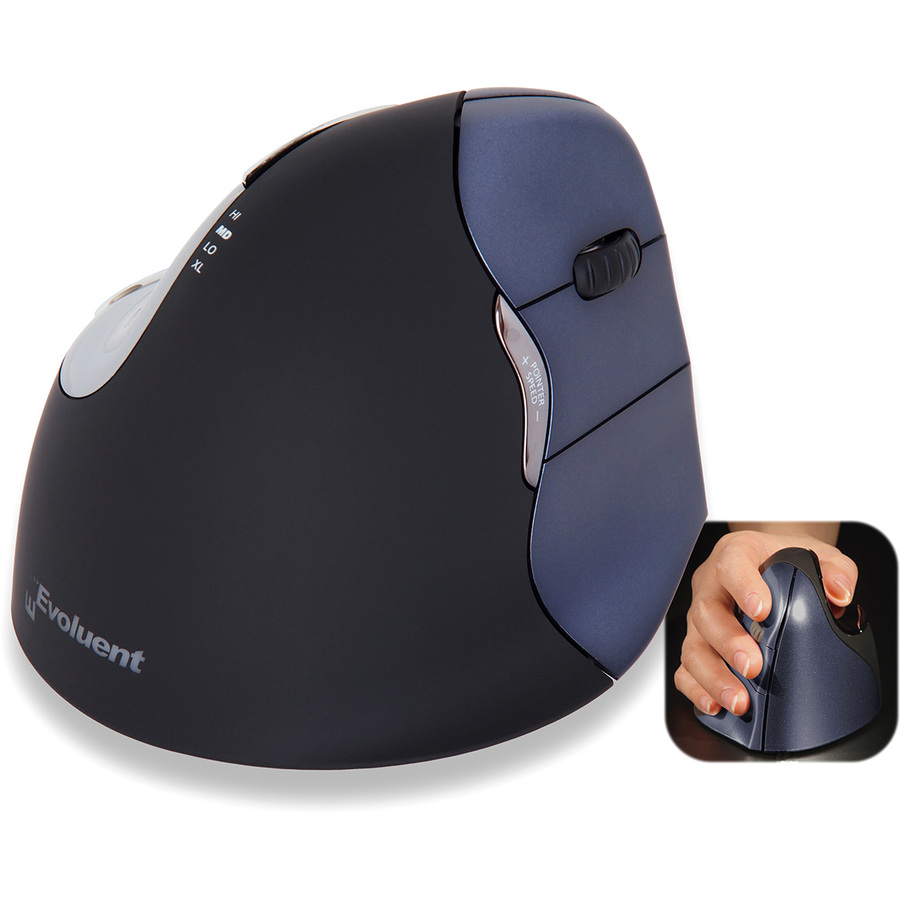 Evoluent VerticalMouse 4 Right Wireless - Optical - Wireless - Radio Frequency - 2.40 GHz - Black - 1 Pack - USB - Scroll Wheel - 6 Button(s) - 6 Programmable Button(s) - Right-handed Only = ELUVM4RW