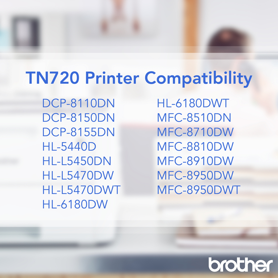 Brother Genuine TN720 Mono Laser Black Toner Cartridge - Monochrome Toner - Laser - Black - 1 Each
