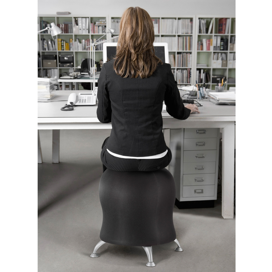 Safco Zenergy Ball Chair - Polyester Seat - Four-legged Base - Black - Polyvinyl Chloride (PVC), Polypropylene, Steel - 1 Each = SAF4750BL