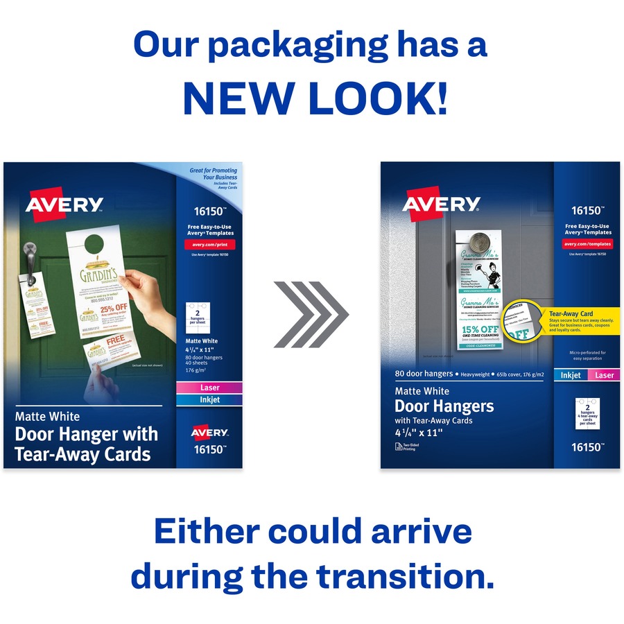 Avery® Laser Inkjet Tear-Away Cards Door Hanger - 80 / Pack - Double-sided, Sturdy, Printable - White