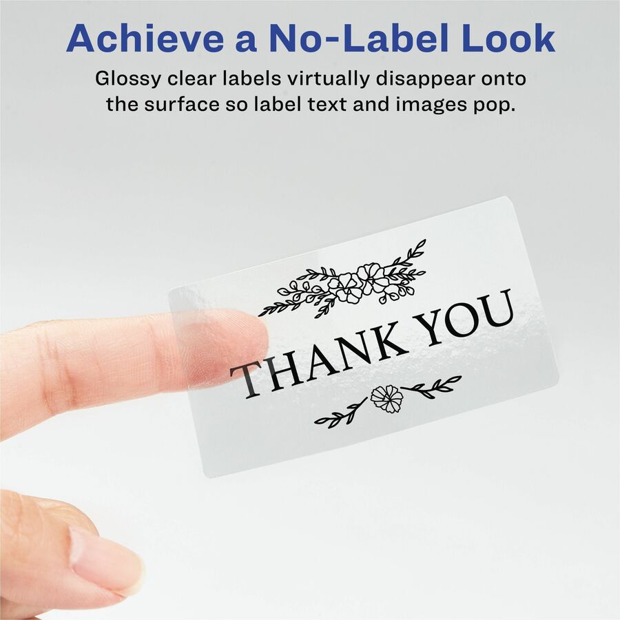 Avery® Glossy Clear Rectangle Labels2" x 3" - 2" Width x 3" Length - Permanent Adhesive - Rectangle - Laser, Inkjet - Crystal Clear - Film - 8 / Sheet - 10 Total Sheets - 80 Total Label(s) - 80 / Pack