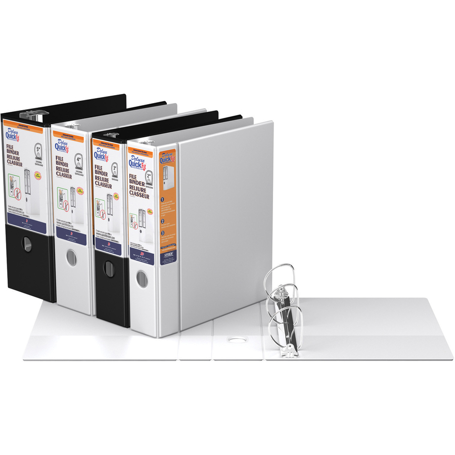 QuickFit D-Ring Deluxe File Binder - 2" Binder Capacity - 450 Sheet Capacity - Ring Fastener(s) - 2 Internal Pocket(s) - Vinyl - White - Recycled - Label Holder, Heavy Duty, Reinforced Hole, Finger Hole, Antimicrobial, Ink-transfer Resistant - 1 Each - Standard Ring Binders - RGO28030