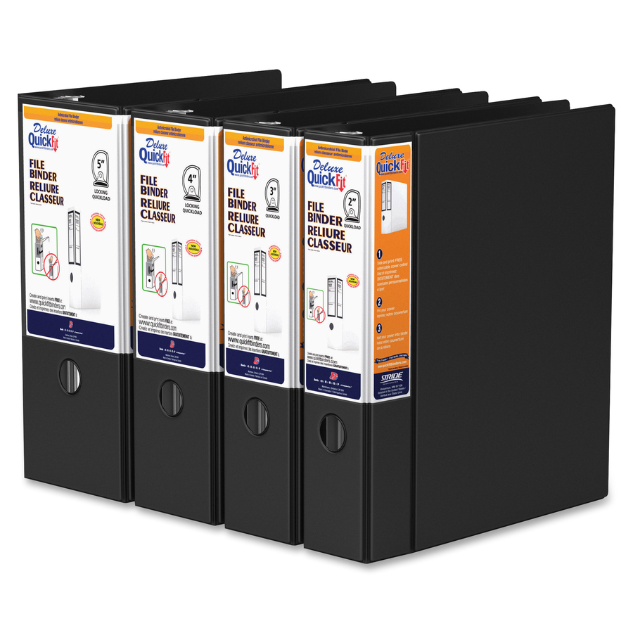 QuickFit QuickFit Round Ring Deluxe File Binder - 2" Binder Capacity - 450 Sheet Capacity - Ring Fastener(s) - 2 Internal Pocket(s) - Vinyl - Black - Recycled - Label Holder, Heavy Duty, Reinforced Hole, Finger Hole, Antimicrobial, Ink-transfer Resistant  - Standard Ring Binders - RGO28031
