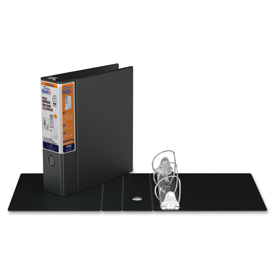 QuickFit D-Ring Deluxe File Binder - 3" Binder Capacity - 550 Sheet Capacity - D-Ring Fastener(s) - 2 Internal Pocket(s) - Vinyl - Black - Recycled - Label Holder, Heavy Duty, Reinforced Hole, Finger Hole, Antimicrobial, Ink-transfer Resistant - 1 Each = RGO28051