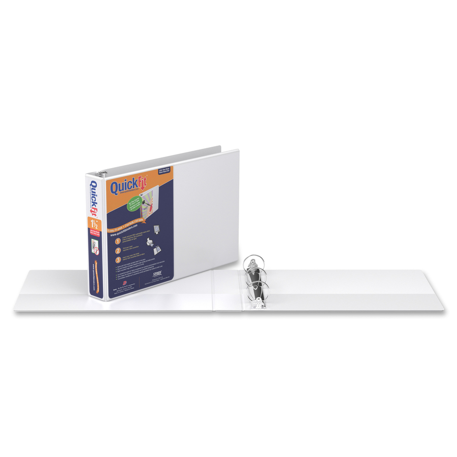 QuickFit QuickFit Round Ring Deluxe Letter Spreadsheet Binder - 1 1/2" Binder Capacity - Letter - 8 1/2" x 11" Sheet Size - 275 Sheet Capacity - Round Ring Fastener(s) - 2 Front & Back Pocket(s) - White - Recycled - Heavy Duty, Antimicrobial - 1 Each - Storage Binders - RGO97120