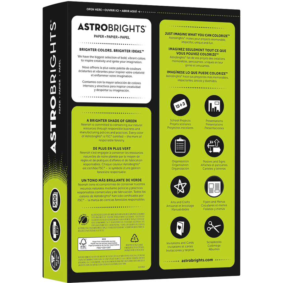 Astrobrights Colour Copy Paper - Terra Green - Letter - 8 1/2" x 11" - 24 lb Basis Weight - Smooth - 500 / Pack - Acid-free - Copy & Multi-Use Coloured Paper - NEE21588