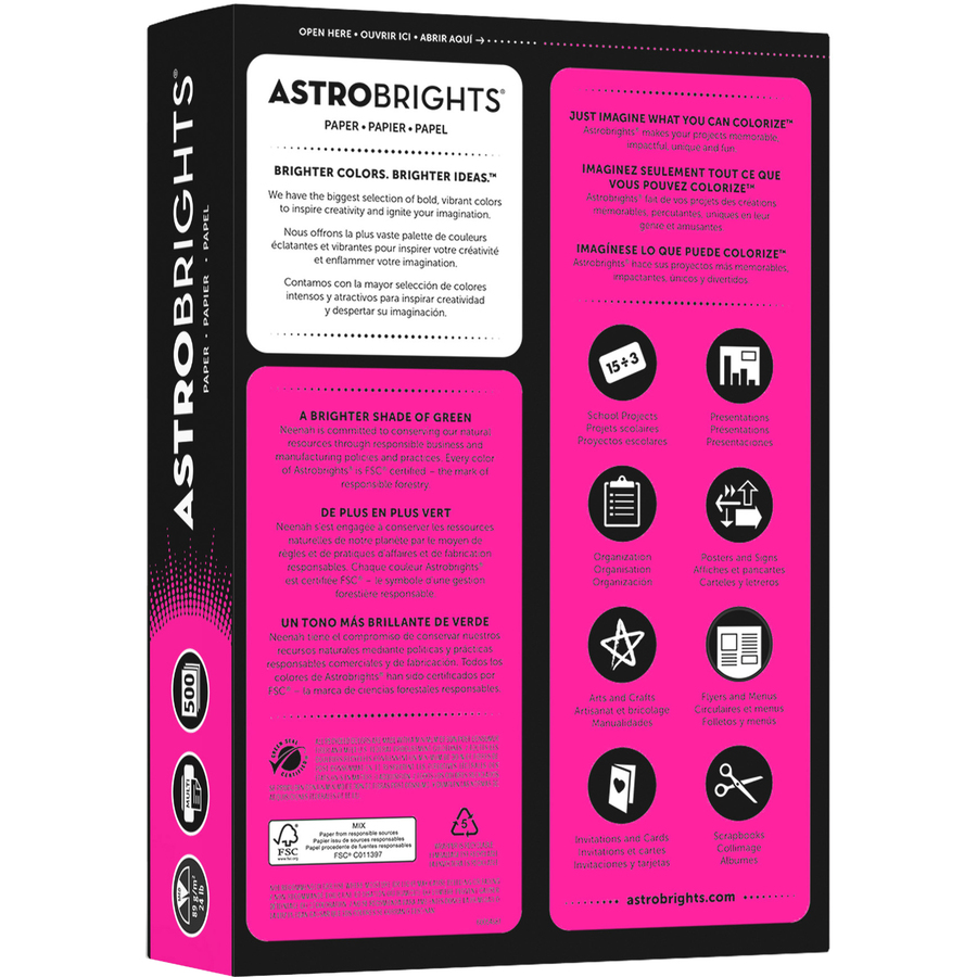 Astrobrights Laser, Inkjet Colored Paper - Fireball Fuschia - Letter - 8 1/2" x 11" - 24 lb Basis Weight - Smooth - 500 / Pack - Copy & Multi-Use Coloured Paper - NEE21688