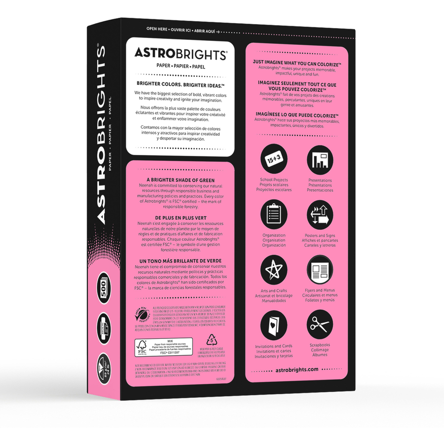 Astrobrights Inkjet, Laser Copy & Multipurpose Paper - Pulsar Pink - Letter - 8 1/2" x 11" - 24 lb Basis Weight - 500 / Pack - Copy & Multi-Use Coloured Paper - NEE21031