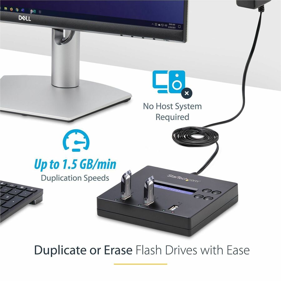 StarTech.com Standalone 1 to 2 USB Thumb Drive Duplicator/Eraser, Multiple USB Flash Drive Copier/Cloner, Sector-by-Sector Copy, Sanitizer