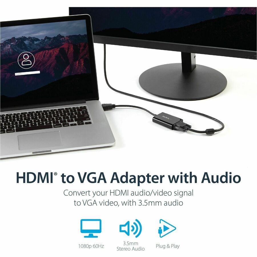 StarTech.com HDMI to VGA Adapter - With Audio - 1080p - 1920 x 1080 - Black - HDMI Converter - VGA to HDMI Monitor Adapter - Convert an HDMI video signal to VGA, with discrete audio output - hdmi to vga and audio converter - hdmi to vga adapter with audio - AV Cables - STCHD2VGAA2