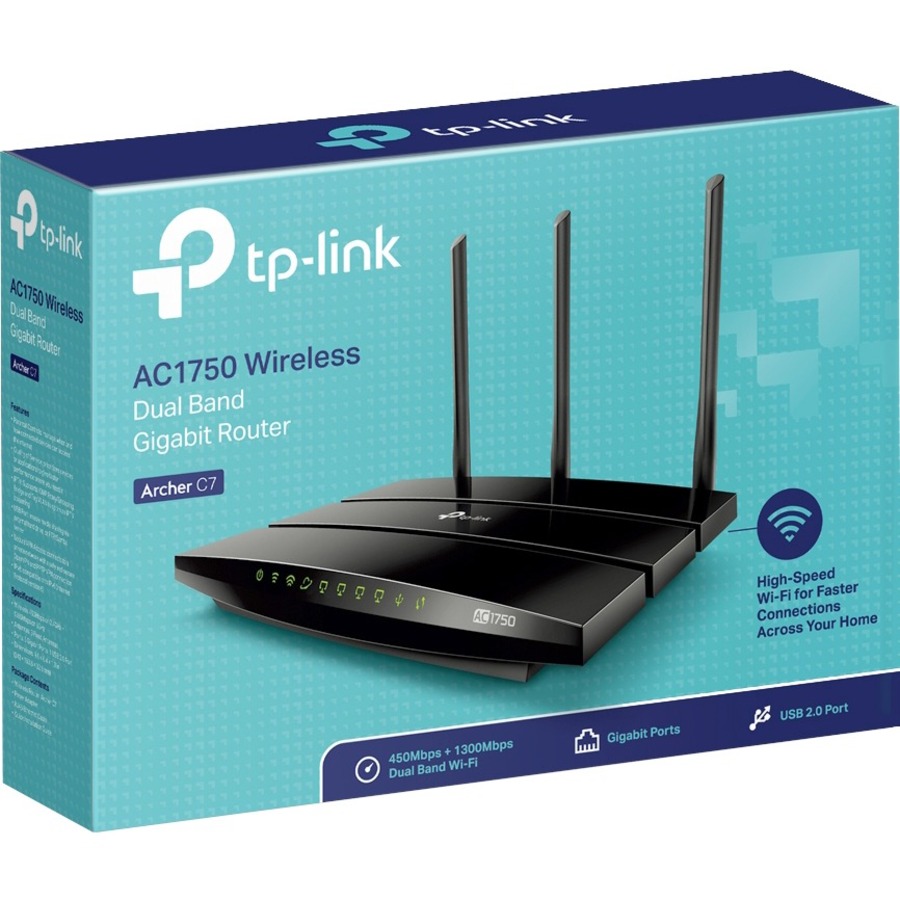 TP-LINK Archer C7 AC1750 Dual Band Wireless AC Gigabit Router, 2.4GHz 450Mbps+5Ghz 1350Mbps, 2 USB Ports, IPv6, Guest Network