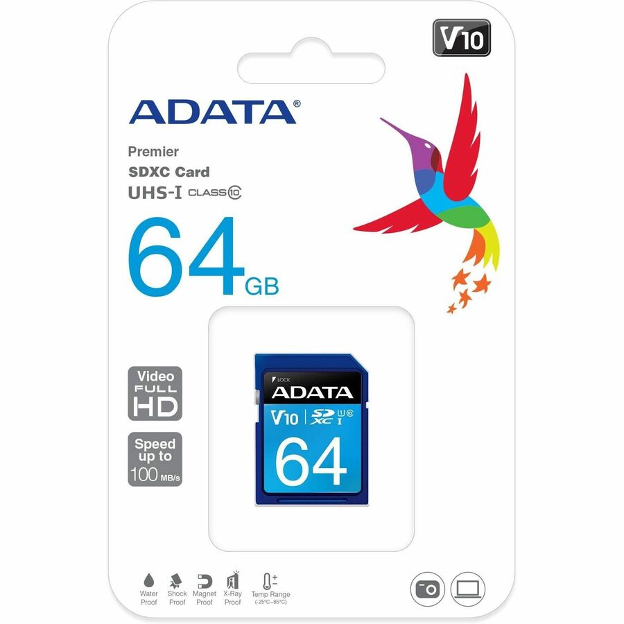 Adata Premier 64 GB Class 10/UHS-I (U1) SDXC - 50 MB/s Read - 10 MB/s Write - Lifetime Warranty