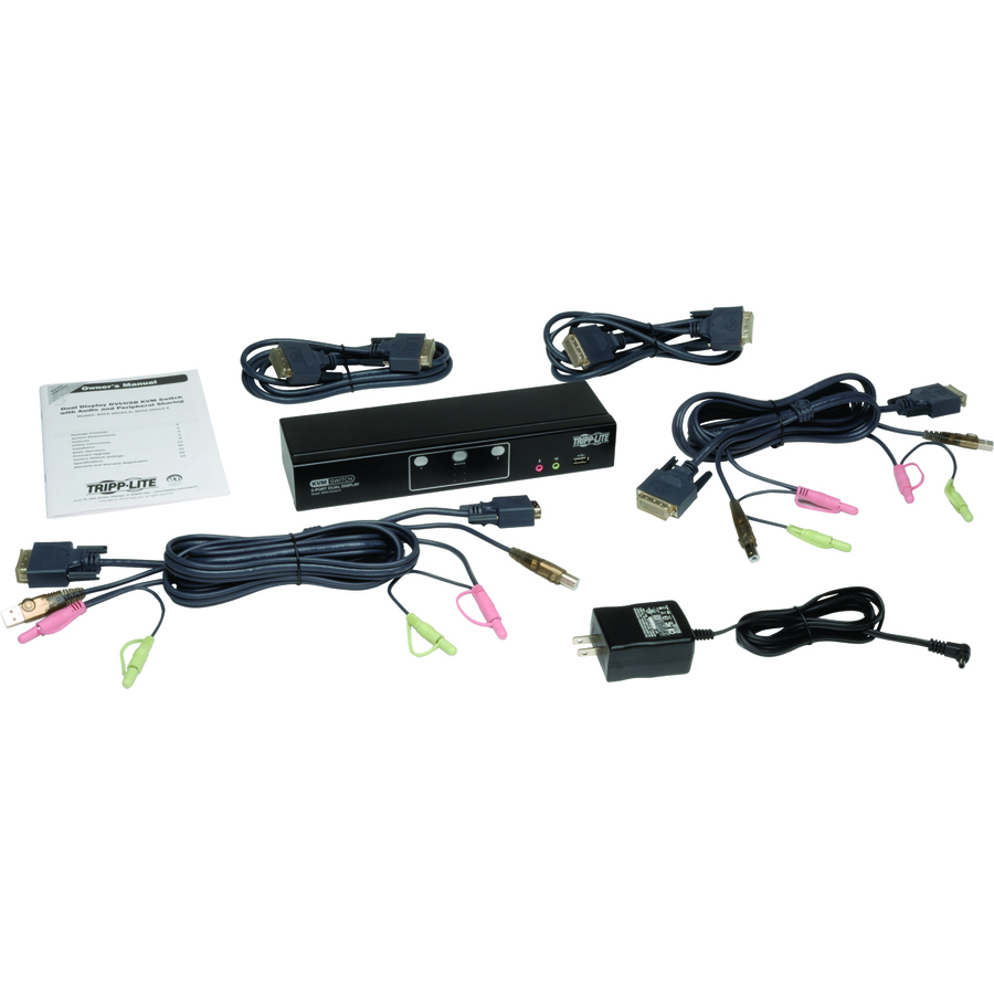 Tripp Lite by Eaton 2-Port Dual Monitor DVI KVM Switch TAA GSA with Audio and USB 2.0 Hub Cables included