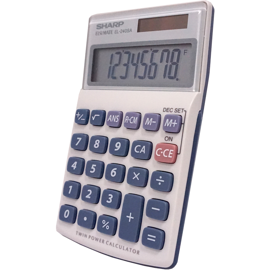 Sharp Calculators EL-240SAB 8-Digit Handheld Calculator - 3-Key Memory, Sign Change, Auto Power Off - 8 Digits - LCD - Battery/Solar Powered - 1 - LR1130 - 0.7" x 2.8" x 4.6" - Gray, Blue - 1 Each