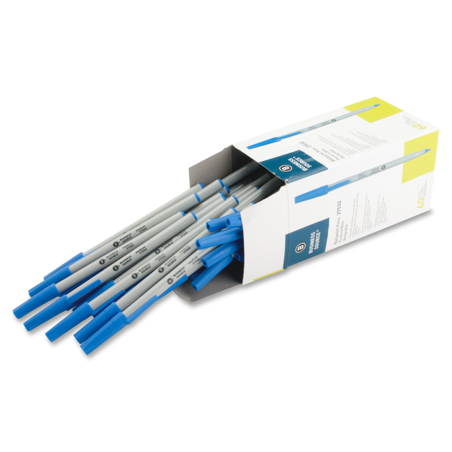 Business Source Bulk Pack Ballpoint Stick Pens - Medium Pen Point - Blue - Tungsten Carbide Tip - 60 / Box - Ballpoint Stick Pens - BSN37532