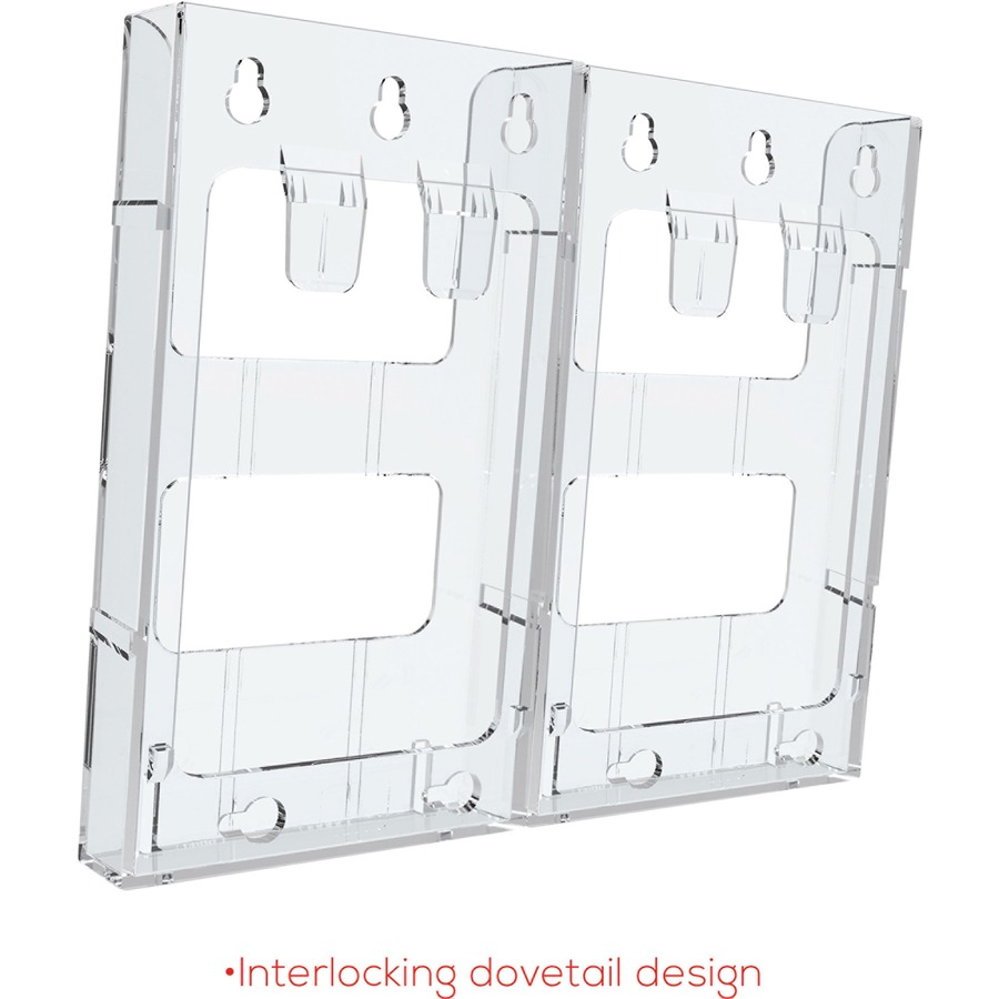 Deflecto Lit Loc Leaflet Holder - 8" Height x 4.4" Width x 1.3" Depth - Interlockable - Clear - Plastic - 1 Each - Wall Sorters/Racks - DEF771901