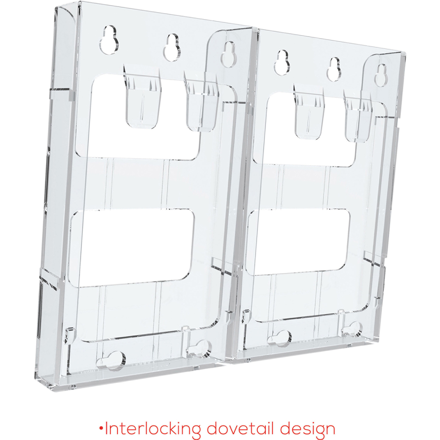 Deflecto Lit Loc Magazine Holder - 11.3" Height x 9" Width x 1.3" Depth - Interlockable - Clear - Plastic - 1 Each - Wall Sorters/Racks - DEF772001