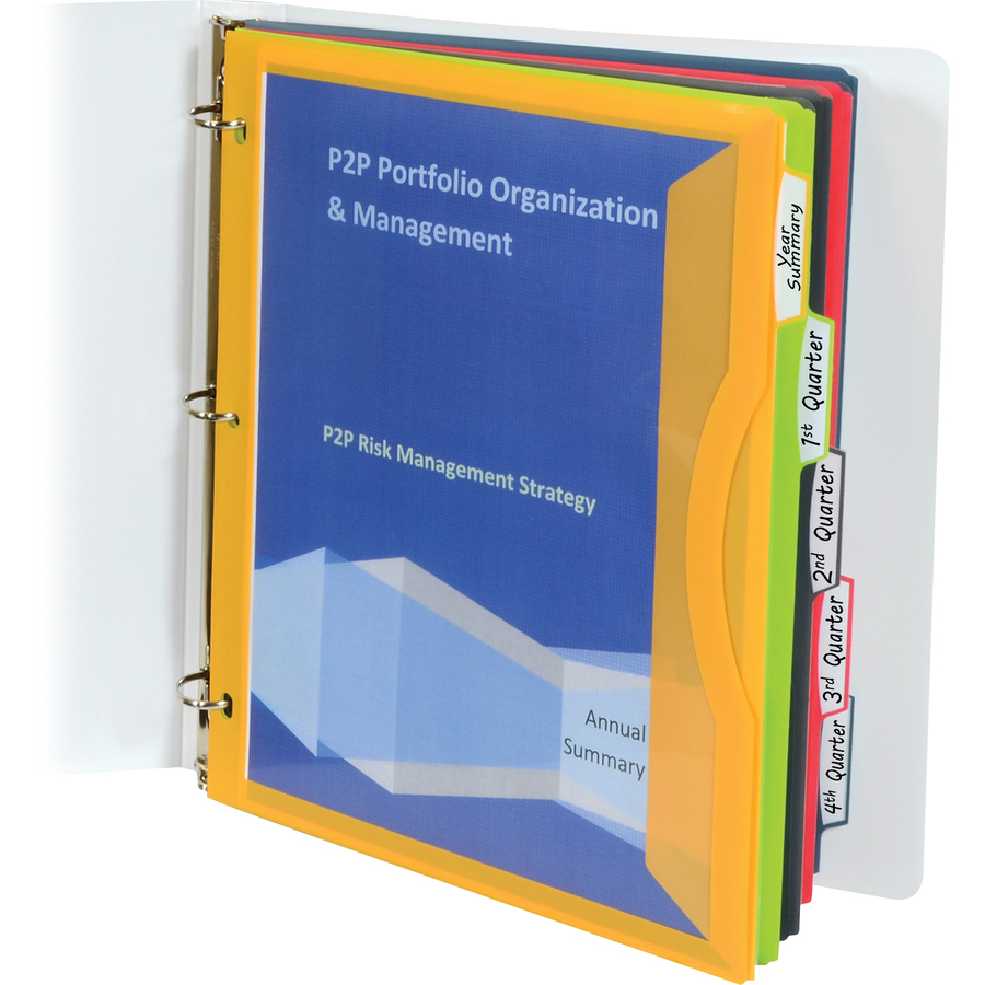 C-Line Super Heavyweight Poly Binder Pockets with Write-On Index Tabs - 5-Tab Set, Assorted Colors, 8-1/2 x 11, 5/ST, 06650