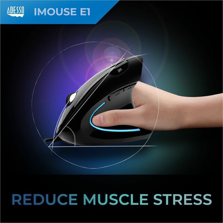 Adesso iMouse Vertical Ergonomic Mouse Black with Blue LED light