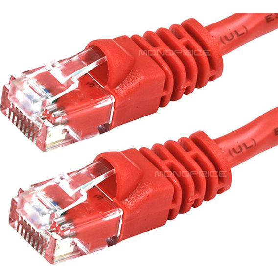 Monoprice 50FT 24AWG Cat6 550MHz UTP Ethernet Bare Copper Network Cable - Red