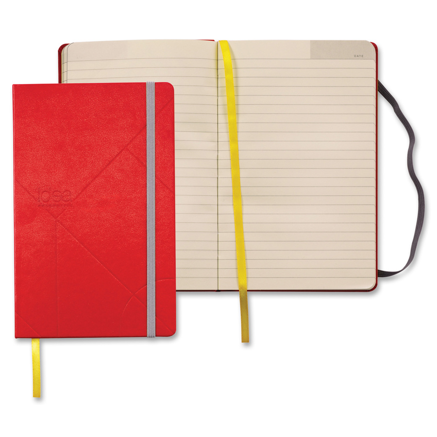 TOPS Idea Collective Hard Cover Journal - 120 Sheets - 5" x 8 1/4" - 0.63" (15.88 mm) x 5" (127 mm)8.25" (209.55 mm) - Cream Paper - Red Cover - Acid-free, Durable Cover, Ribbon Marker, Elastic Closure, Pocket - 1Each - Journals - OXF56873