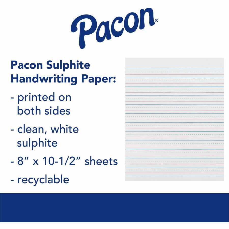 Zaner-Bloser Pacon Broken Midline Sulphite Paper - 500 Sheets - 0.50 Ruled  - 8 x 10 1/2 - White Paper - 500 / Ream - Bluebird Office Supplies