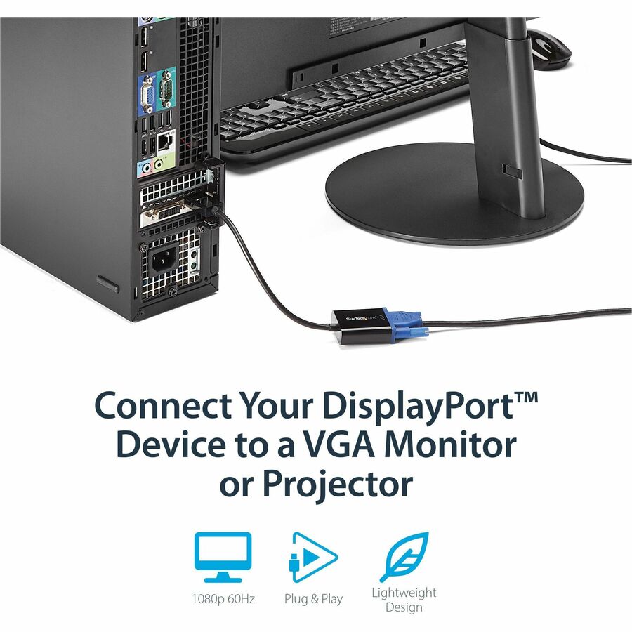 StarTech.com DisplayPort to VGA Adapter, Active DP to VGA Converter, 1080p Video, DP to VGA Adapter Dongle (Digital to Analog), DP 1.2 - Active DisplayPort to VGA adapter connects VGA monitor 2048x1280/1920x1200/1080p 60Hz; DP 1.2 HBR2; EDID/DDC - DP to V - AV Cables - STCDP2VGA3