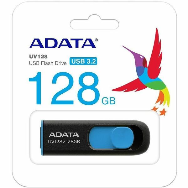 ADATA DashDrive UV128 128GB Retractable USB3.0 Flash Drive, Black/Blue