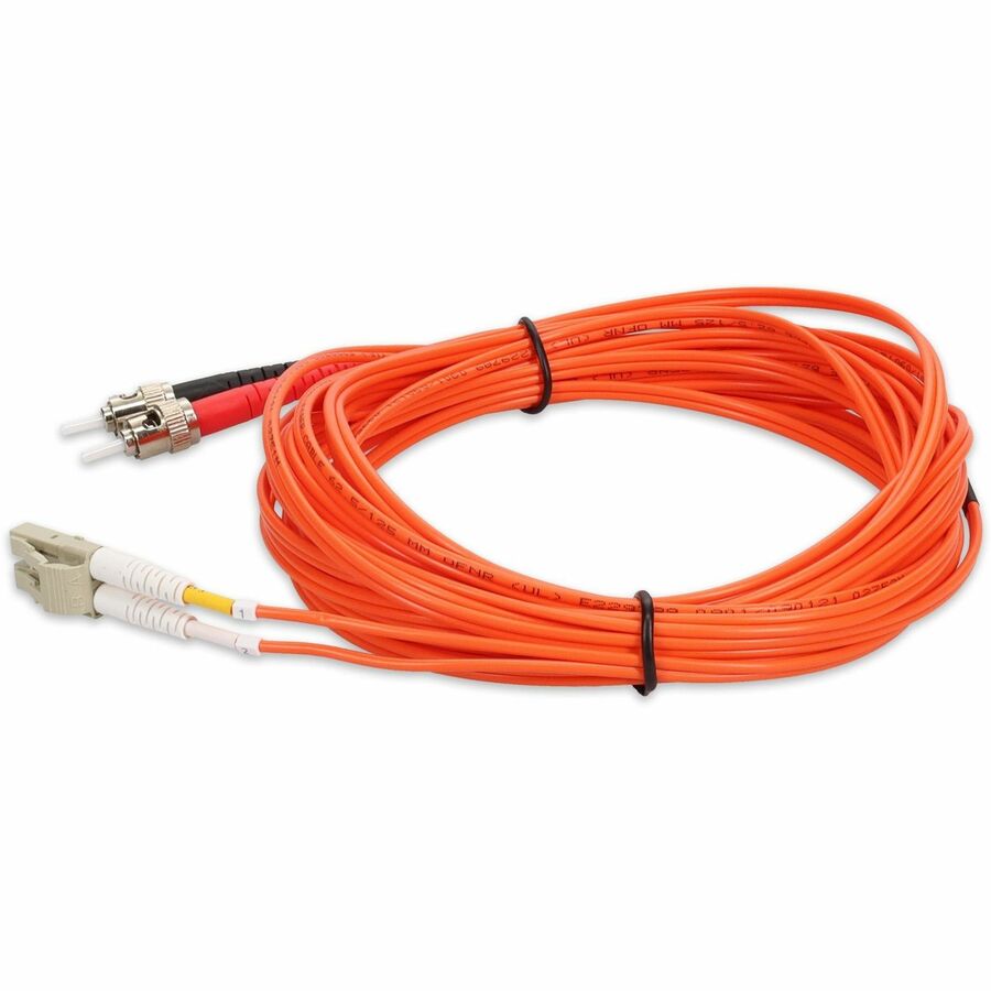 Orange 10 m OM1 duplex fiber patch cable with ST connector on one end and LC connector on the other, OFNR riser-rated — alternate view 1