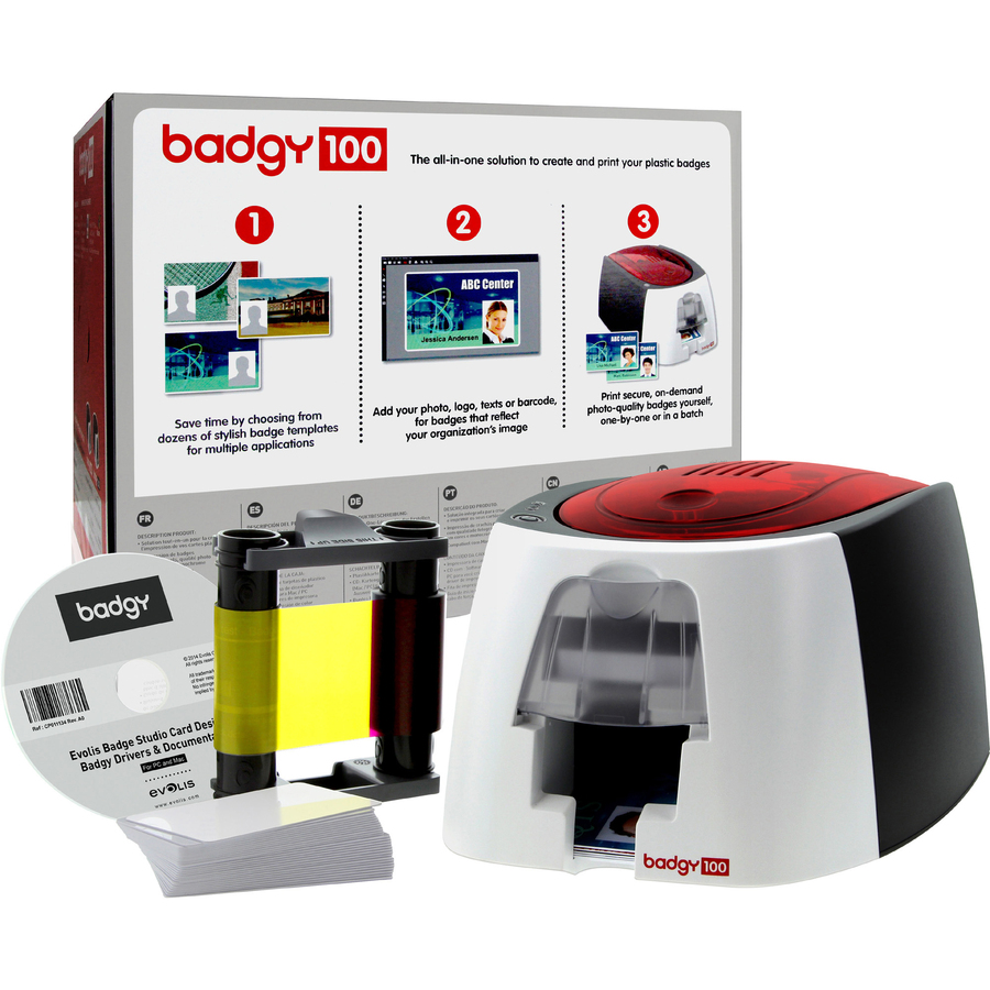 Evolis Badgy100 Plastic ID Card Solution With ID Software For Tamper Proof Professional Custom ID's On Demand With Small Border Printing