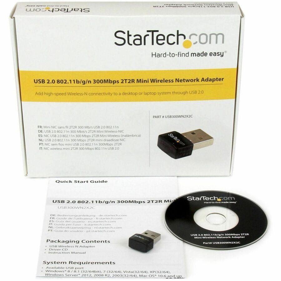 StarTech USB 2.0 300 Mbps Mini Wireless-N Network Adapter - 802.11n 2T2R WiFi Adapter