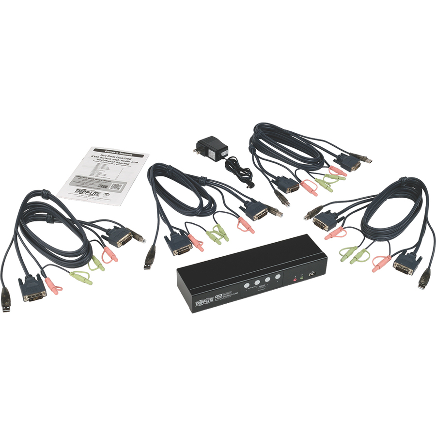 Tripp Lite by Eaton KVM Switch 4-Port DVI Dual-Link / USB w/ Audio & 4x 6ft Cables