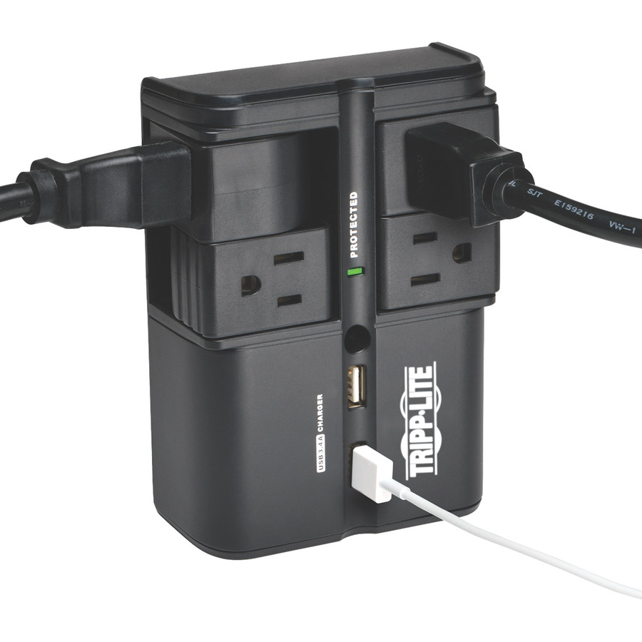 Tripp Lite by Eaton Protect It! Surge Protector with 4 Rotatable Outlets, Direct Plug-In, 1080 Joules, 3.4A USB Charger