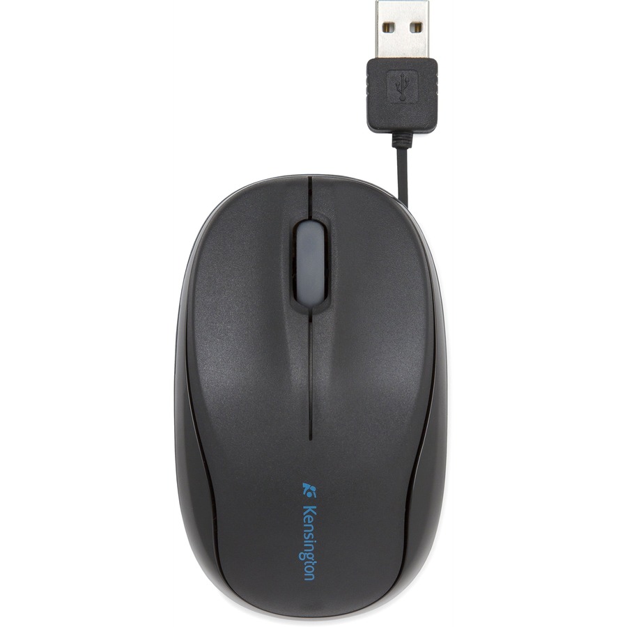 Kensington Pro Fit Mobile Retractable Mouse - Optical - Cable - Black - 1 Pack - USB - Scroll Wheel