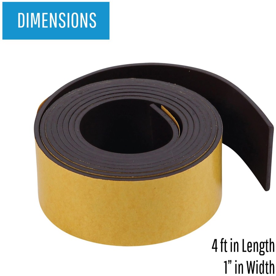 MasterVision 1"x4' Adhesive Magnetic Tape - 4 ft Length x 1" Width - For Picture, Business Card, Document, Labeling - 1 Each - Black