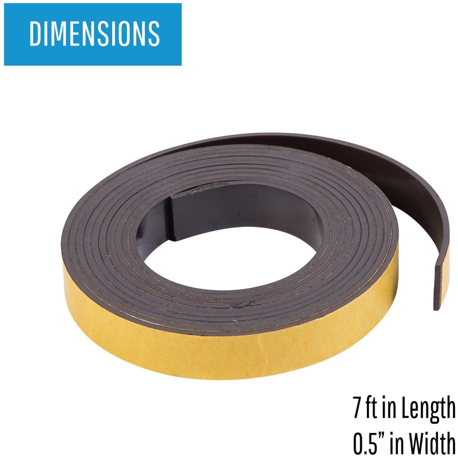 MasterVision 1/2"x7' Adhesive Magnetic Roll Tape - 7 ft Length x 0.50" Width - For Picture, Business Card, Document, Labeling - 1 Each - Black