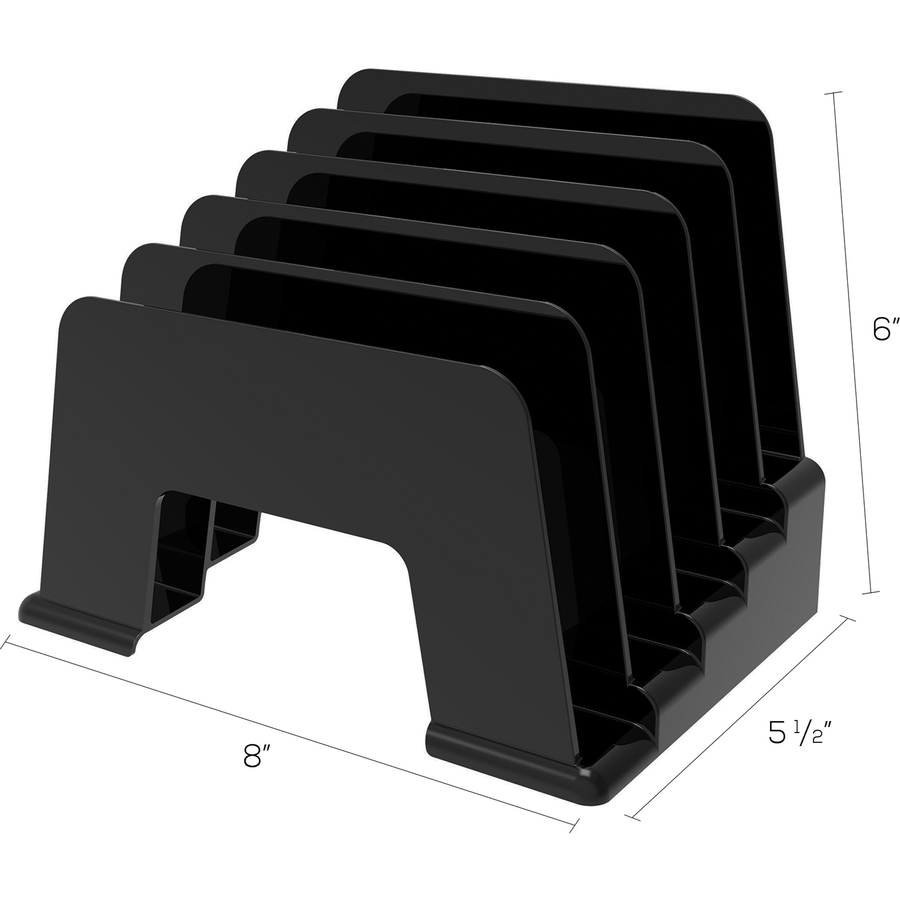 Deflecto Sustainable Office Small Incline Sorter - 5 Compartment(s) - 6" Height x 8" Width x 5.5" Depth - Desktop - Sturdy - 30% - Black - Plastic - 1 Each - Desktop Organizers - DEF34504