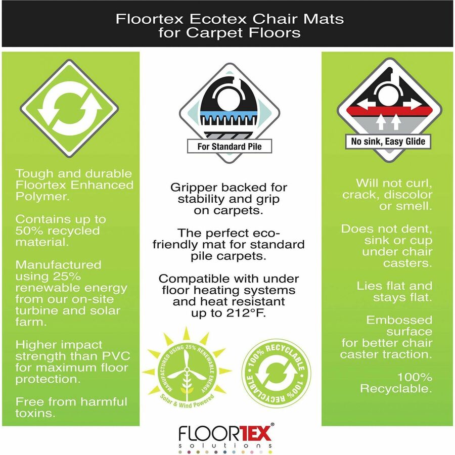 Ecotex® Enhanced Polymer Rectangular Chair Mat for Carpets up to 3/8 - 48  x 60 - Home, Office, Carpet, Indoor, Hard Floor - 60 Length x 48 Width x  87 mil Depth