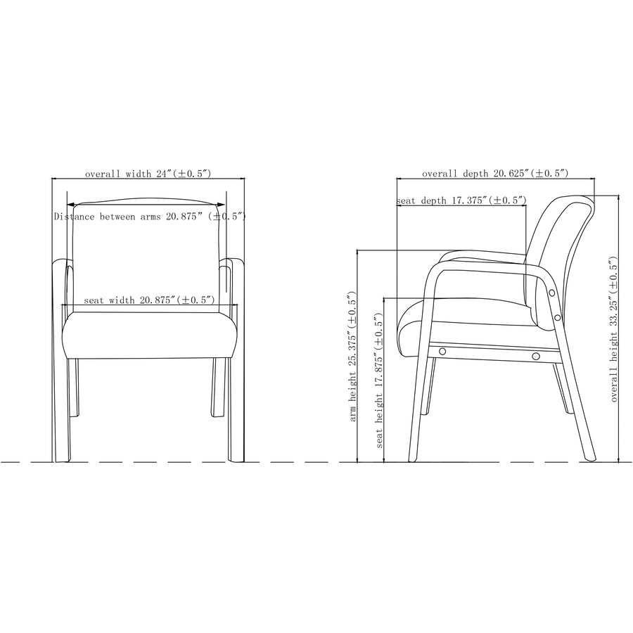 Lorell Guest Chair - Black Bonded Leather Seat - Black Bonded Leather Back - Espresso Solid Wood Frame - Four-legged Base - Armrest - 1 Each = LLR40201