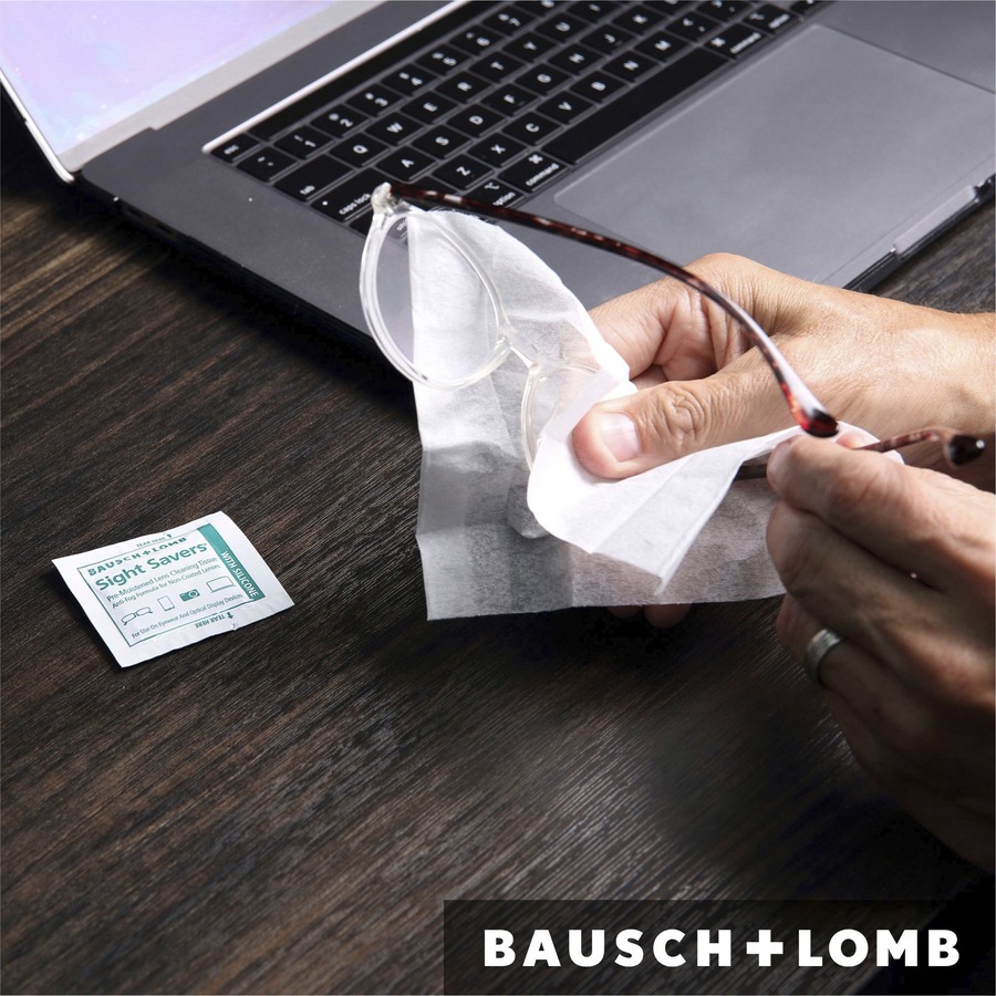 Bausch + Lomb Pre-moistened Cleaning Tissues - For Eyeglasses, Display Screen, Lens, Multipurpose - Pre-moistened, Anti-fog, Anti-static, Scratch Resistant - 100 / Pack - White