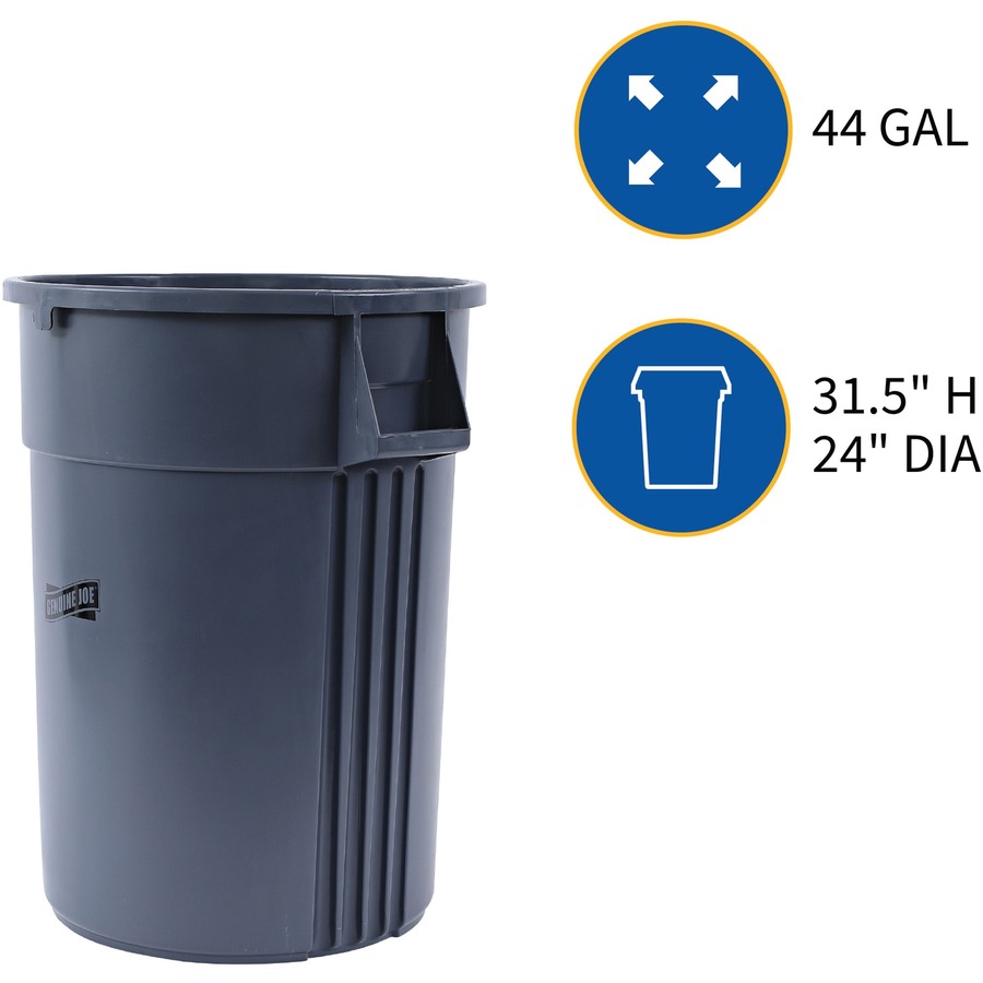 Genuine Joe 44-gal Heavy-duty Trash Container - 166.56 L Capacity - 24" Height x 31.5" Width x 24" Depth - Gray - 1 Each - Waste Containers & Accessories - GJO11581