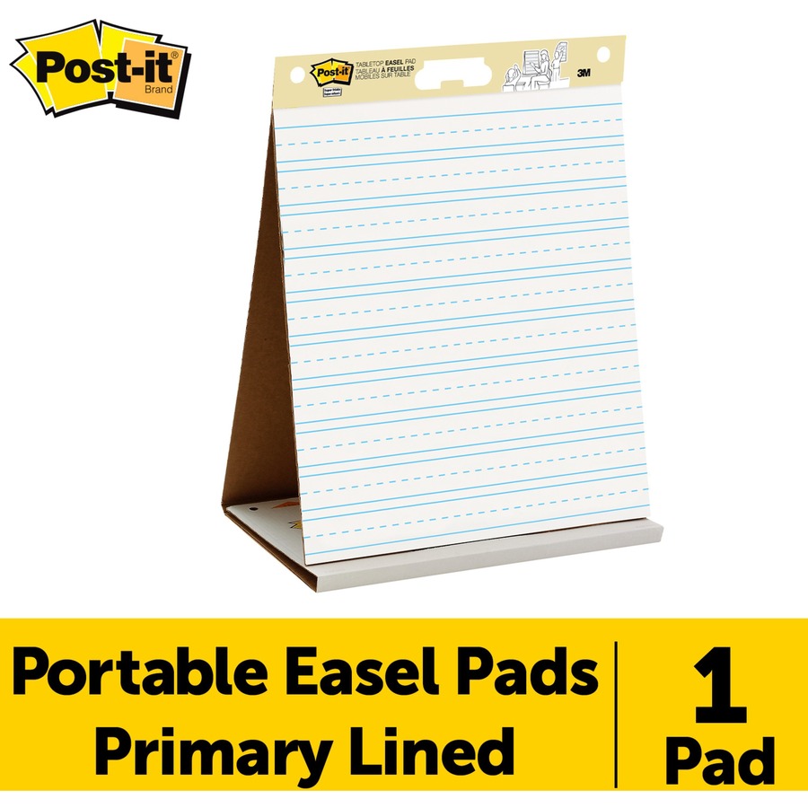 Post-it® Tabletop Easel Pad with Primary Lines - 20 Sheets - Stapled -  Primary Blue Margin - 18.50 lb Basis Weight - 20 x 23 - White Paper -  Self-stick, Built-in Stand