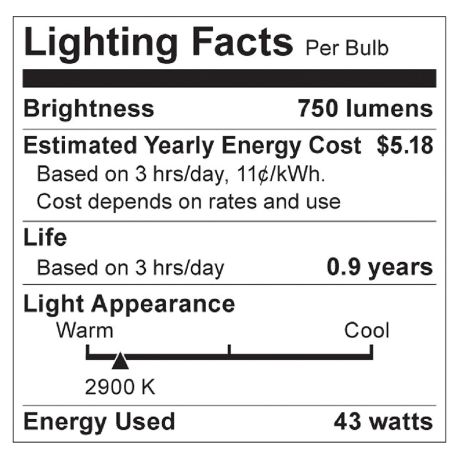 Satco 43-watt A19 Xenon/Halogen Bulb - 43 W - 120 V AC - A19 Size - White Light Color - E26 Base - 1000 Hour - 4940.3°F (2726.8°C) Color Temperature - Dimmable - Energy Saver - 2 / Box - Light Bulbs & Tubes - SDNS2406