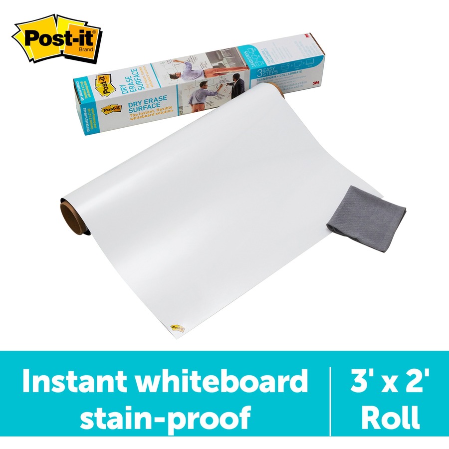 Post-it® Self-Stick Dry-Erase Film Surface - White Surface - 24" (2 ft) Width x 36" (3 ft) Length - White Film - Rectangle - Flexible, Stain Resistant, Self-stick - 1 / Pack