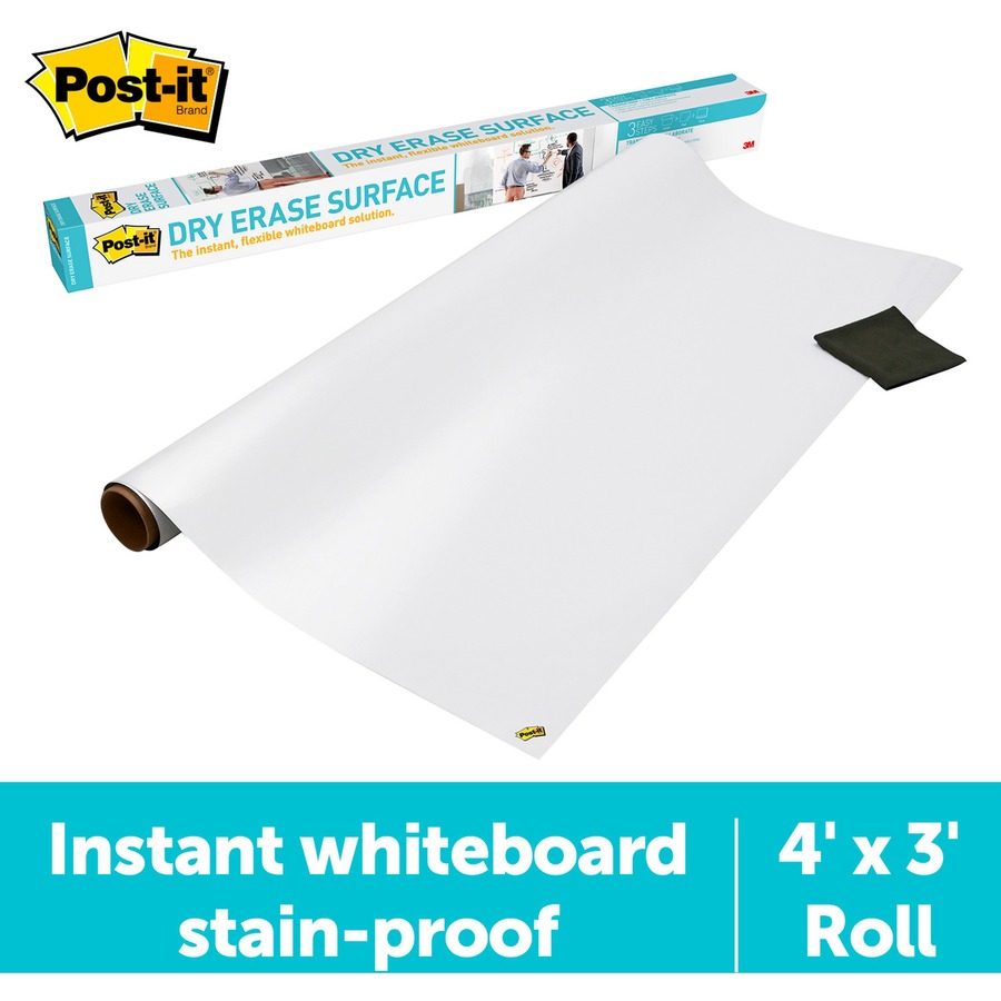 Post-it® Self-Stick Dry-Erase Film Surface - White Surface - 36" (3 ft) Width x 48" (4 ft) Length - White Film - Rectangle - Flexible, Stain Resistant, Self-stick - 1 / Pack