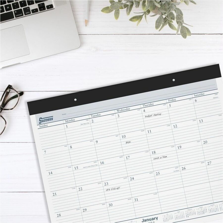 At-A-Glance Classic Monthly Desk Pad - Standard - Julian Dates - Daily, Monthly - 12 Month - January 2025 to December 2025 - 1 Day Single Page Layout - 21 3/4" x 17" Sheet Size - White Sheet - 2.37" x 2.87" Block - Headband - Desk Pad - Black, White - Pap