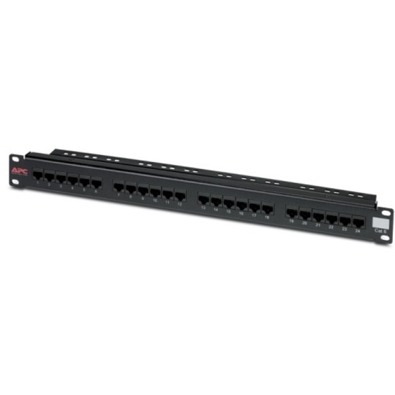 APC by Schneider Electric 24 Port Cat 6 Network Patch Panel - 24 x RJ-45 - 24 Port(s) - 24 x RJ-45 - 24 x RJ-11 - 1U High - Black - Rack-mountable - TAA Compliant