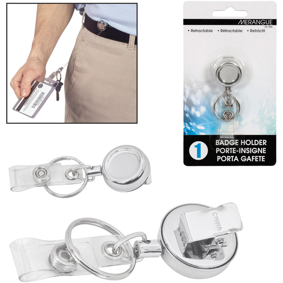 Merangue Chrome-finish Metal Badge Reel - Plastic, Metal - 1 Each - Silver, Chrome = MGENPRSMALL