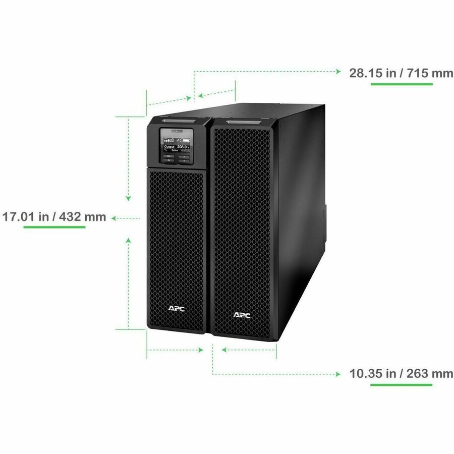 APC Smart-UPS On-Line, 8kVA/8kW, Tower, 208V, 4x L6-20R+2x L6-30R NEMA outlets, Network Card+SmartSlot, Extended runtime, W/O rail kit